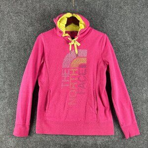 The North Face Hoodie Womens Medium Pink Cotton Blend Long Sleeve Logo Yellow Ti